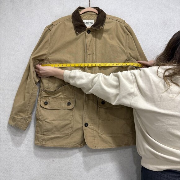 Orvis Jacket Mens Large Beige Canvas Field Coat Quilted Lined Outdoor Workwear - Picture 8 of 16